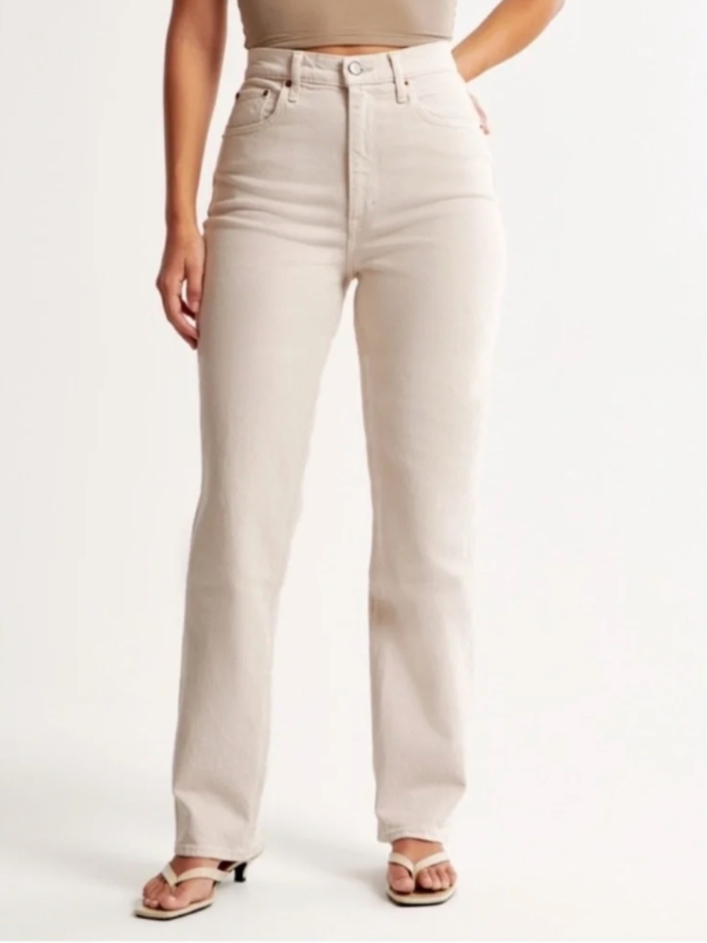 Abercrombie & Fitch The 90’s Straight Ultra High-Rise Curve Love Cream Jeans